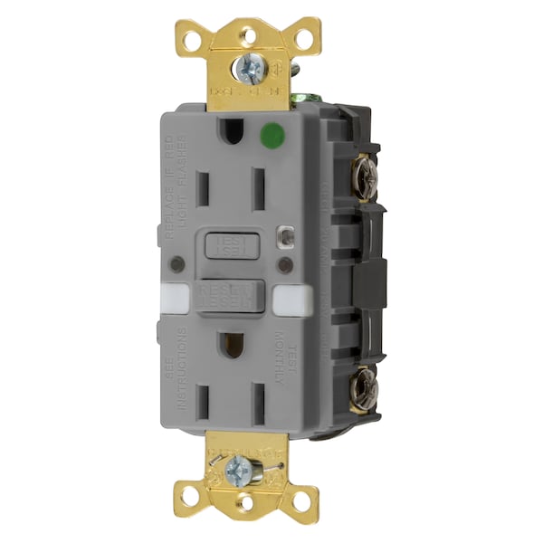 Hubbell Wiring Device-Kellems Heavy Duty Hospital Grade AUTOGUARD Self-Test GFCI Receptacle with Nightlight, 15A, Gray GFRST82GYNL - main